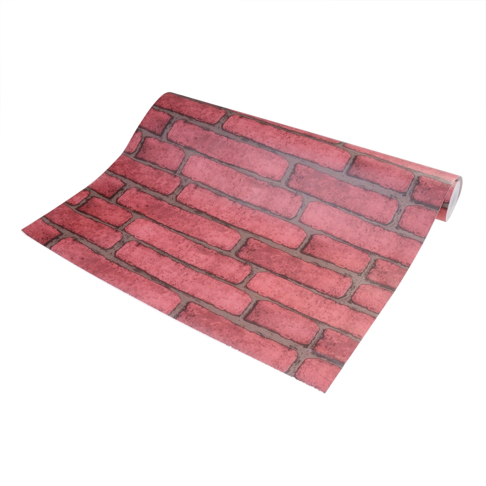 Imitation brick Wall Sticker Adhesive Wall Mural Decals for Living Room Bedroom Office 0.45 x 9.8m (Red）