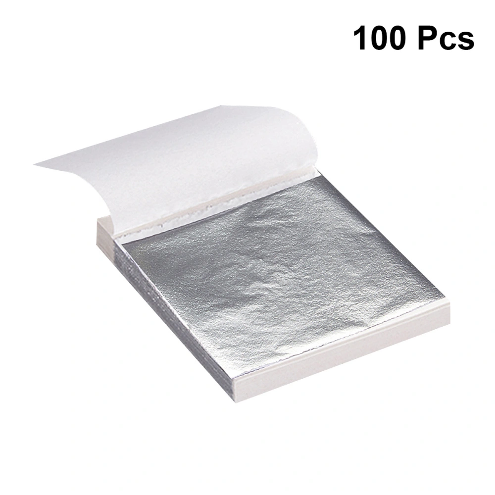 100 Sheets 9x9cm Imitation Silver Leaf Sheet Foil Paper for Manicure Clay Gilding Paint Arts Makeup Crafting Decoration (Silver)