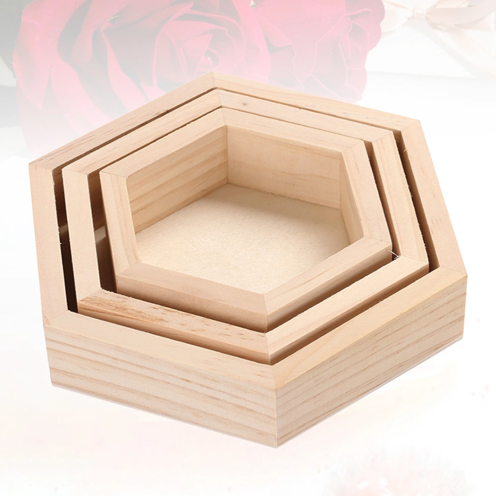 3PCS Wood Bracelet Storage Decor Plate Hexagon Display Organizer Necklace Dish Tray Dresser Ornament for Earring Ring Jewelry -Size S/M/L