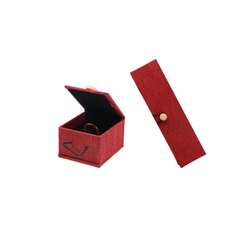 2 Pcs 2 Sizes Wooden Button Jewelry Gift Box Case Linen Jewelry Bearer Box Holder for Ring Long Chain (Red)