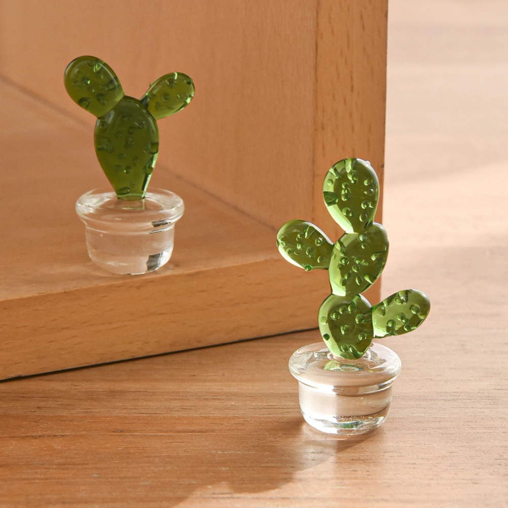 Mini Glass Cactus Tabletop Ornament Creative Mini Glass Craft Desktop Decor