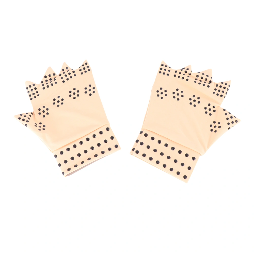 1 Pair Arthritis Care Gloves Finger Half Covered Gloves Magnetic Therapy Gloves Anti-slip Pressure Gloves Beige