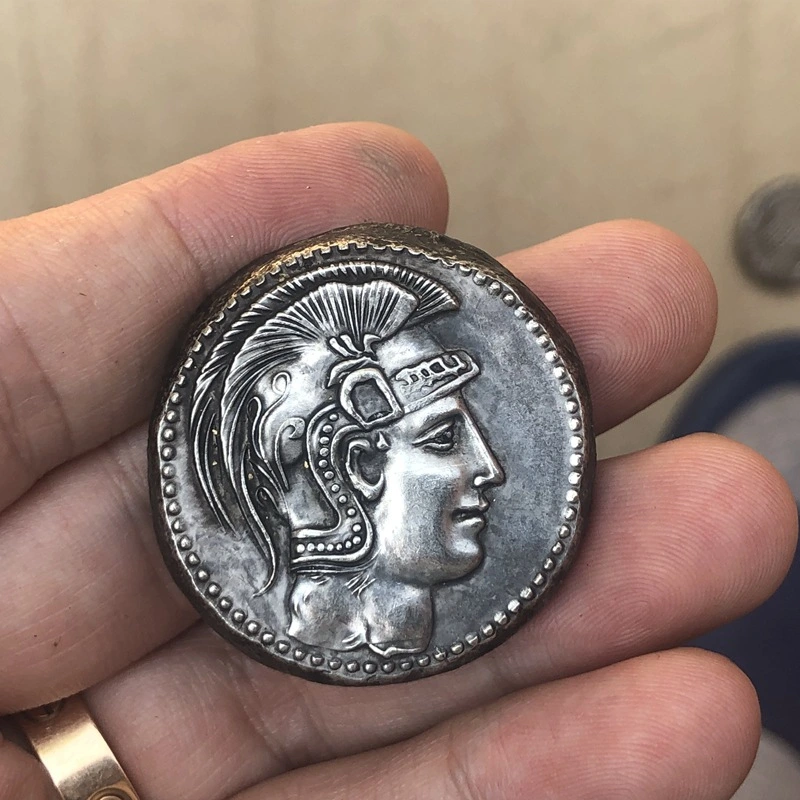 Thickened Weighted Greek Coin Brass Silver Plated Antique Crafts