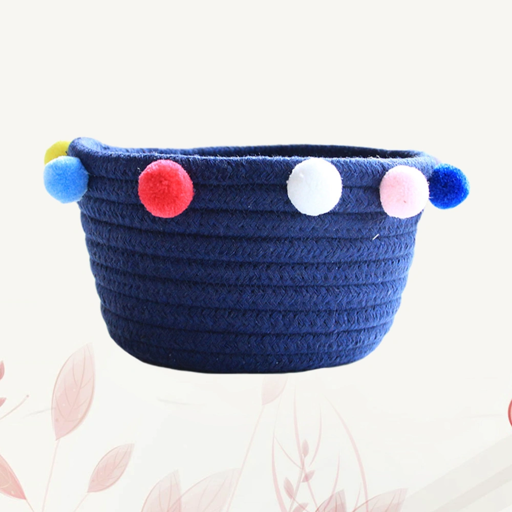 1Pc Cotton Rope Woven Desktop Storage Basket Nordic Style Yarn Ball Sundries Organizer Container (Navy Blue Colored Ball)