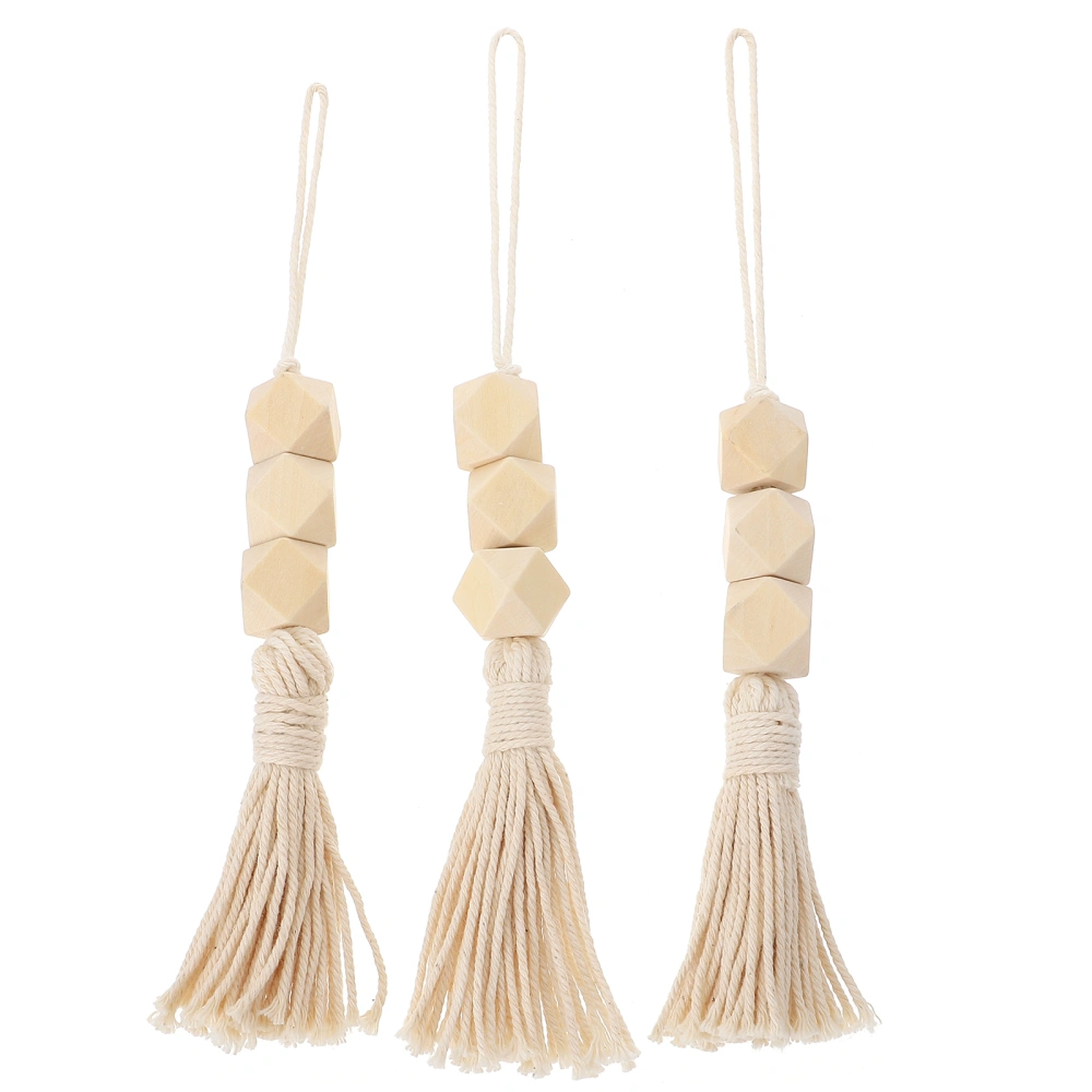 3Pcs Wood Bead Decorations with Tassels Farmhouse Decor Wall Handing Decor