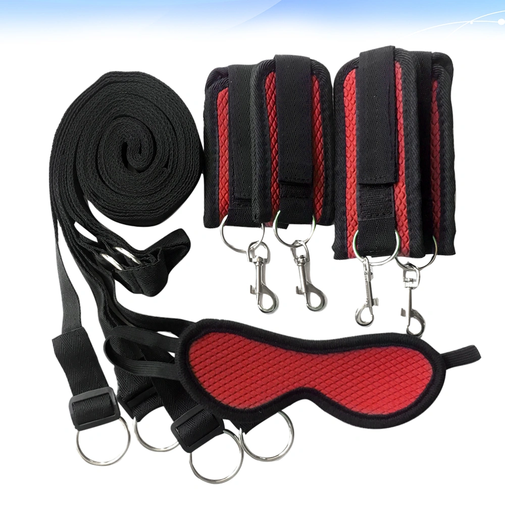 Bedroom Couples Sexy Bondage Strap Adult Bed Binding Ties Flirting Bongdage Adjustable Strap with Eye Mask (Red)