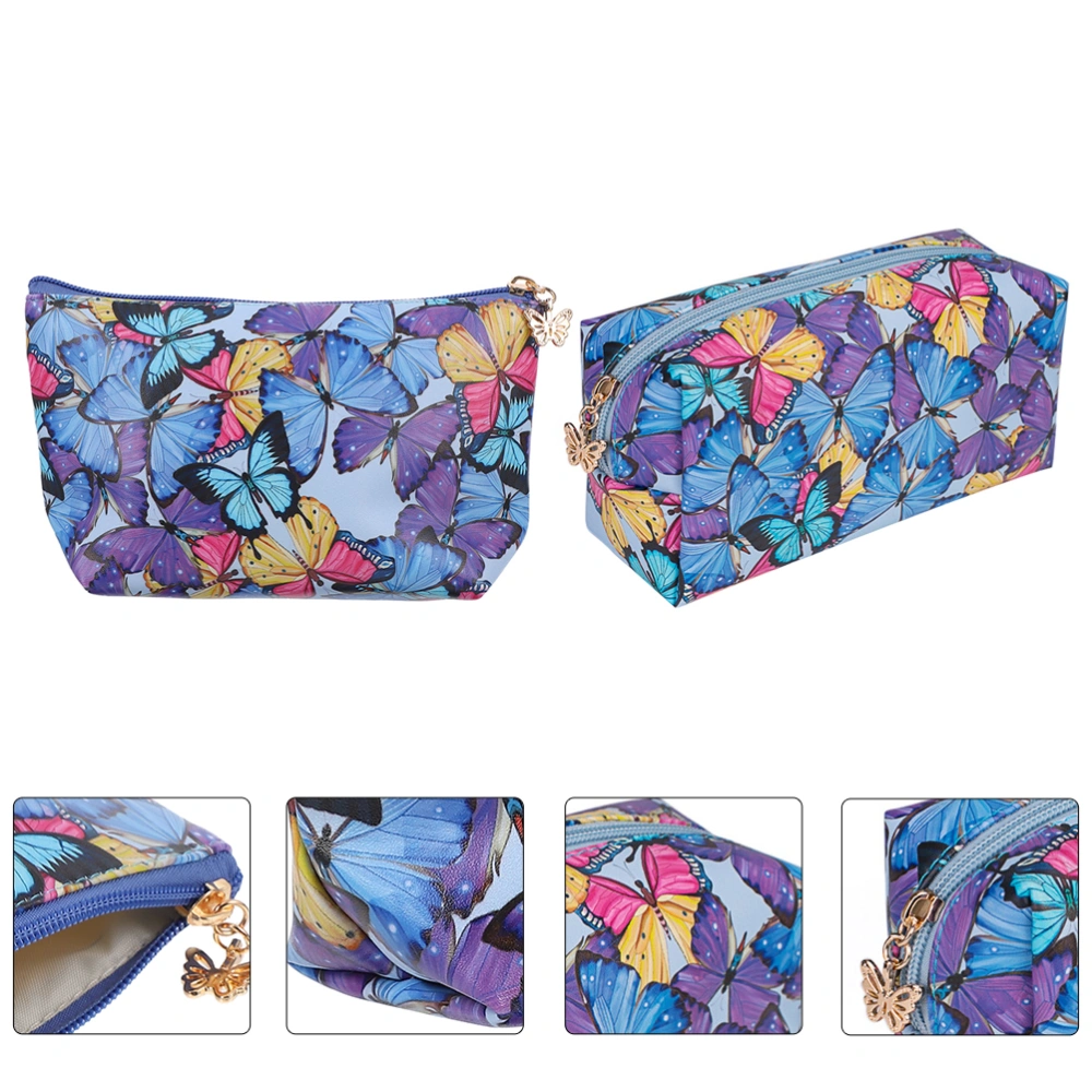 2pcs Practical Makeup Bag Butterflies Printing Cosmetic Bag Makeup Storage Pouch