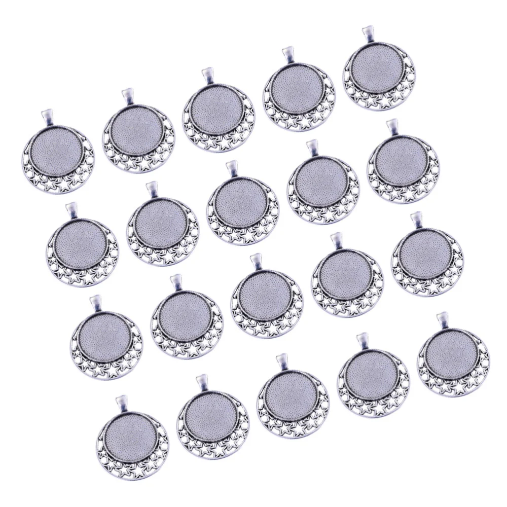 100PCS 25mm Time Gemstone Pendant Alloy Round Bottom Pendant lloy Round Pendant Trays Charms DIY Jewelry Making Accessories Ancient Silver