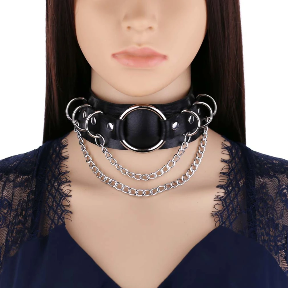 Punk Double Layer Leather O-shaped Necklace Pieces Collarnecklace