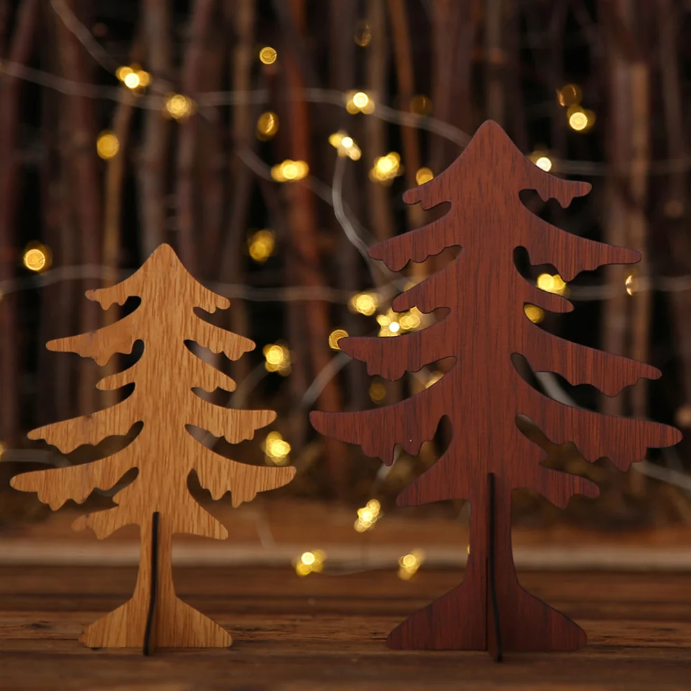 Mini Desktop Wooden DIY Christmas Tree Cross Xmas Tree Home Tabletop Christmas Tree Ornament (Size L)