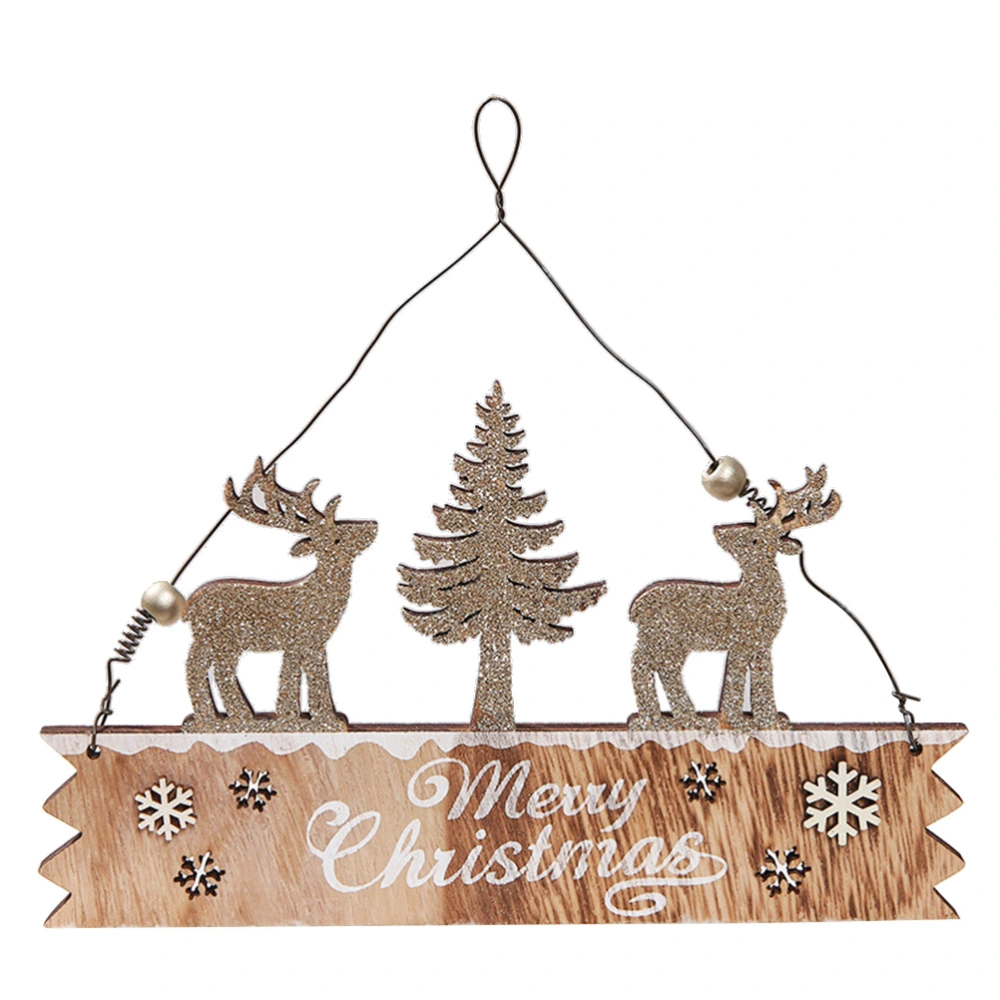 Christmas Glitter Elk Design Hanging Pandant Door Sign Wooden Hanging Decoration Home Bedroom Ornaments