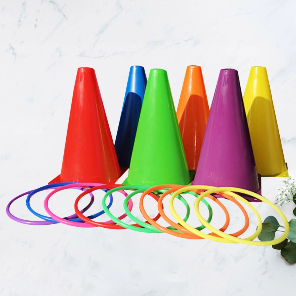 2 Set Ring Toss Cast Circle Set Stack Up Nesting Tower Colorful Toy Games Puzzle Educational Toy Parent-child Ring Tossing Toy Random Color (6Pcs Throwing Buckets 10Pcs Rings for 1 Set)