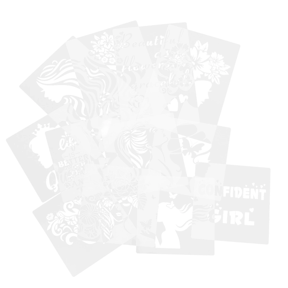 12Pcs Female Themed Stencils Inspirational Quote Stencil Wall Art Ornament