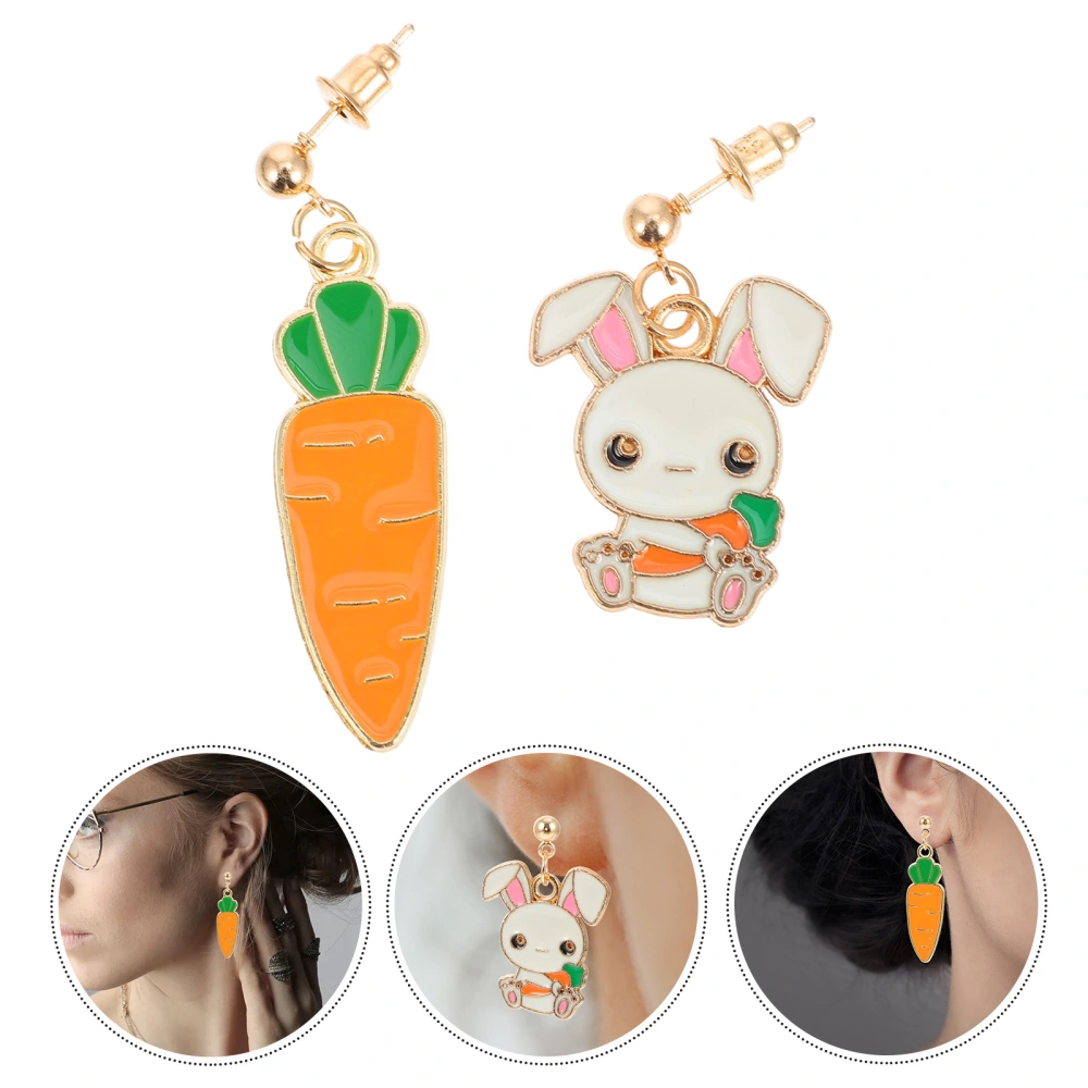 1 Pair Rabbit Carrot Designed Earrings Cartoon Style Women Dangle Earrings