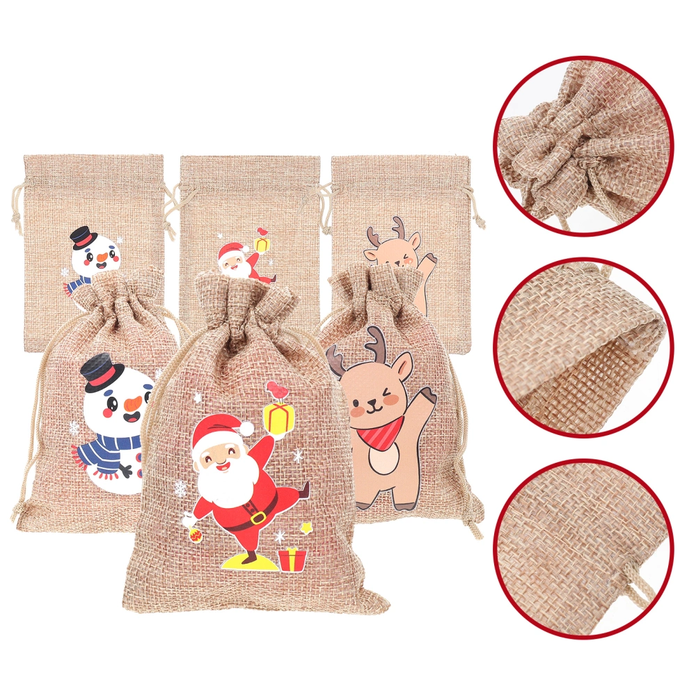 6pcs Christmas Linen Gift Bags Xmas Candy Bags Xmas Drawstring Bags Party Gift Holder