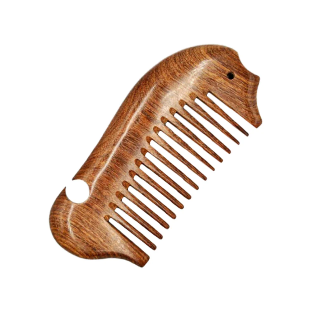 Wooden Hair Comb Small Natural Sandalwood Creative Fish Shape Anti-Static Comb for Woman (Coarse Teeth Pattern)