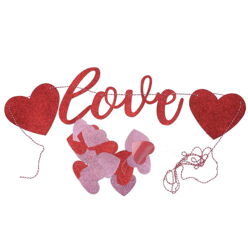 3pcs LOVE Heart Shape Party Banner Bunting Glitter Garland Decorative Props Party Supplies for Valentine's Day Wedding (2pcs Red Pink Heart String 3m, Heart LOVE Heart String)