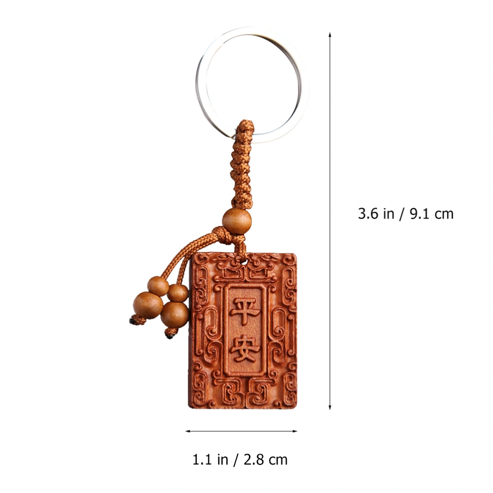 4pcs Safeness Fortune Carving Wood Pendant Keychain Key Ring Hanging Decor