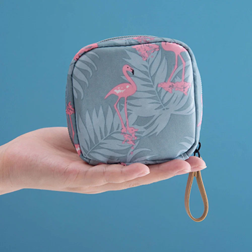 Mini Cosmetic Bag Portable Makeup Bag Storage Bag for Home Travel (Flamingo Pattern Small Size)