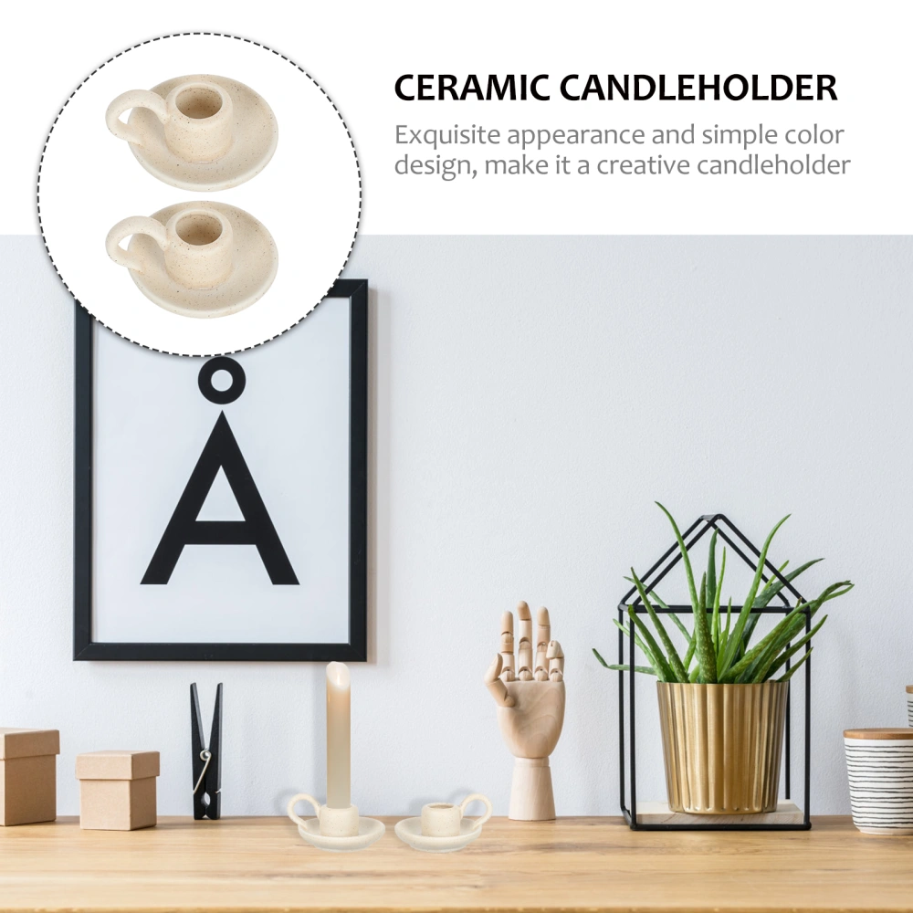 2Pcs Nordic Style Desktop Decor Ceramic Candle Holder Elegant Candlestick