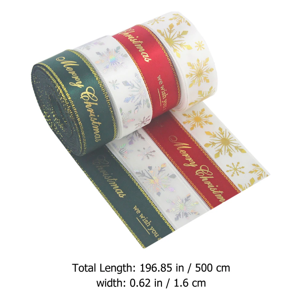 4 Rolls Christmas Ribbon Belt DIY Handmade Ribbon Wrapping Ribbon (Mixed Style)