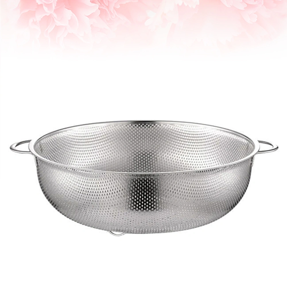 Stainless Steel Drain Basket Rice Sieve Fruit and Vegetable Basket Multi-purpose Drain Basket for Home Kitchen (Silver, Outer Diameter 31.5cm)