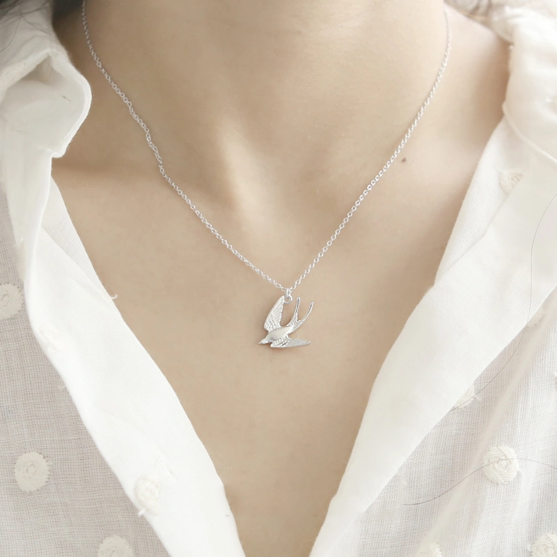 Three-dimensional Swallow S925 Sterling Silver Necklace Long Sweater Chain Meaning Beautiful