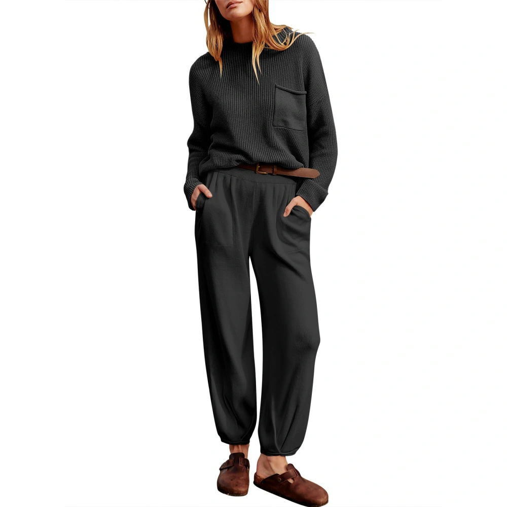 Women 2 Piece Outfits Sweater Sets Long Sleeve Knit Tops and Loose Pants Classy Matching Tracksuit Lounge Sets