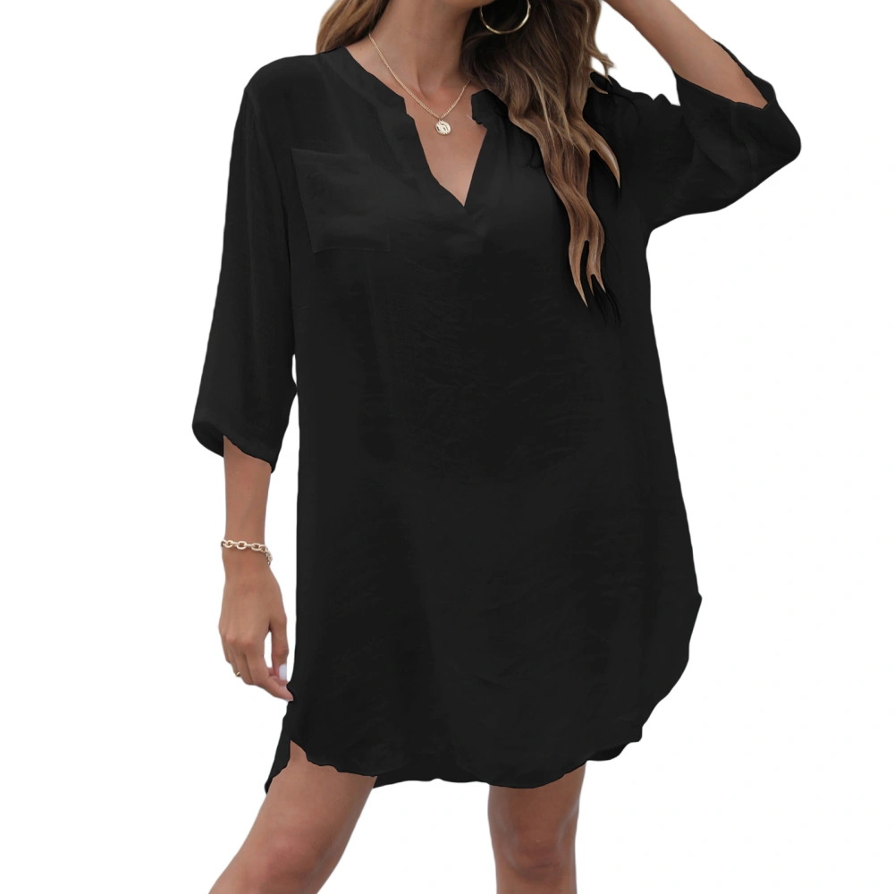 Women's Swimsuit Cover Up Dress, Summer V Neck Solid Color Bathing Suit Cover Up