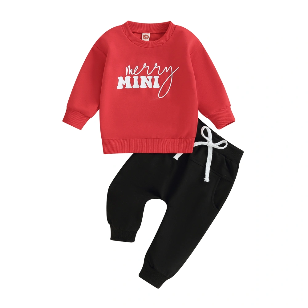 Newborn Pants Set Baby Boys Girls Christmas Letter Print Sweatshirt and Elastic Waist Pants Outfits Infant Pants Suits