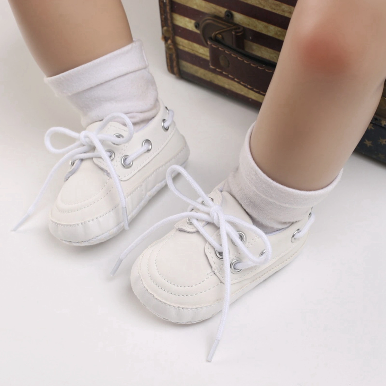 Baby Soft Sole Shoes Contrast Color Tie Flats Casual Walking Shoes for Newborn Infant Toddler Girls Boy