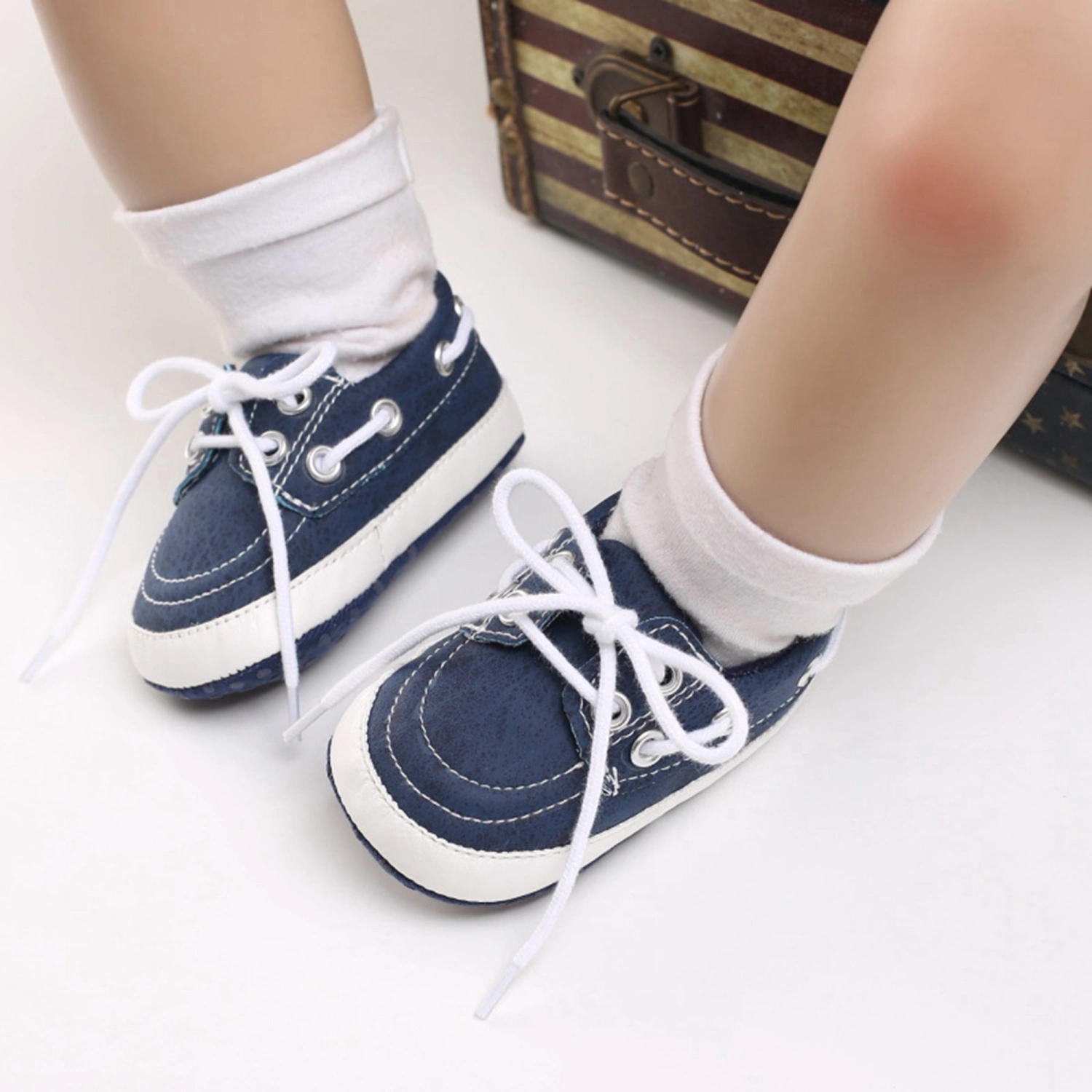 Baby Soft Sole Shoes Contrast Color Tie Flats Casual Walking Shoes for Newborn Infant Toddler Girls Boy