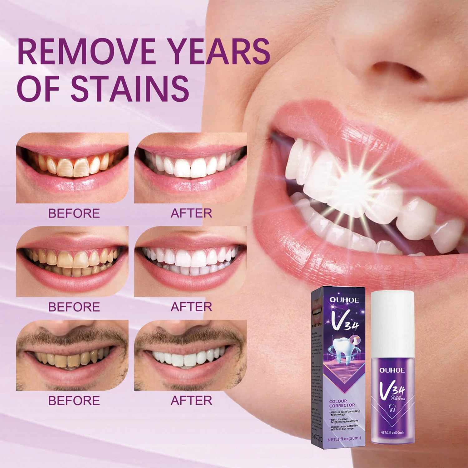Whitening Toothpaste, Deep Cleaning Color Corrector Dental Care Fresh Breath Oral Care Products