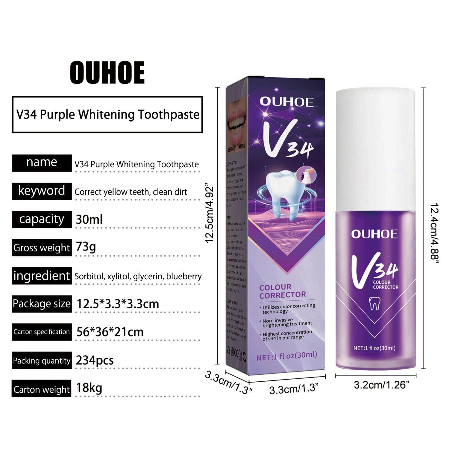 Whitening Toothpaste, Deep Cleaning Color Corrector Dental Care Fresh Breath Oral Care Products