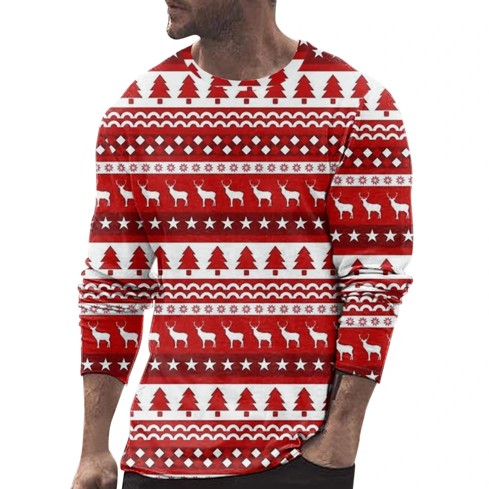 Men Christmas T-Shirt Fashion 3D Printed Crew Neck Long Sleeve Tops Fall Winter Festival Holiday Casual Slim Fit Shirts