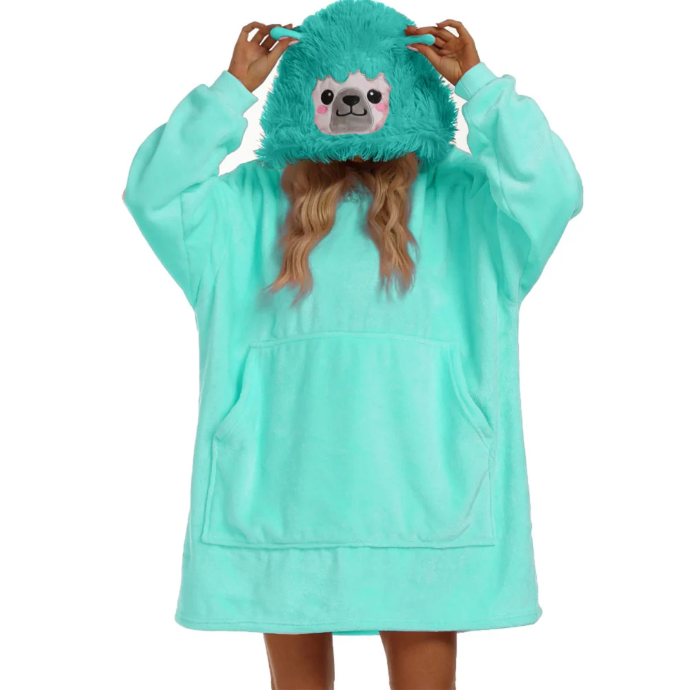 Animal Hood Blanket for Women Warm Fuzzy Long Sleeves Loose Oversized Sweatshirt Loungewear