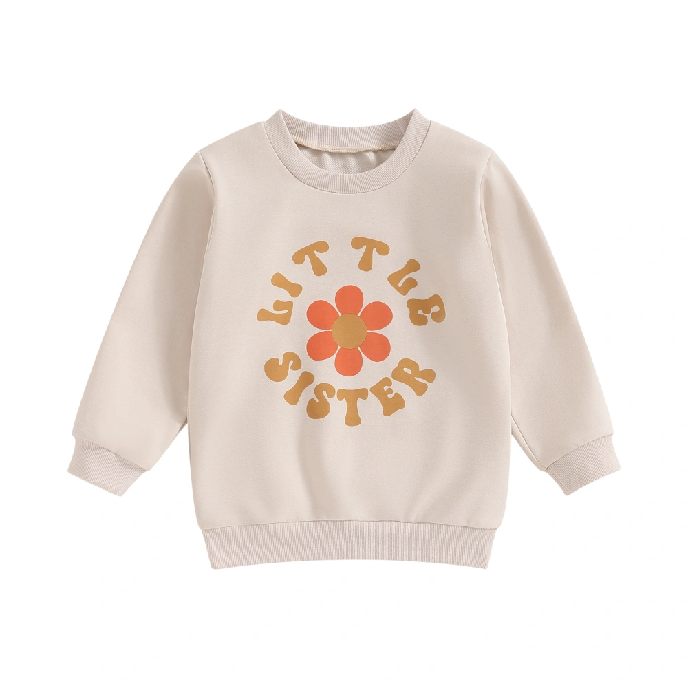 Girls Spring Autumn Sweatshirts Long Sleeve Crewneck Letter Flower Print Loose Fit Pullover Tops