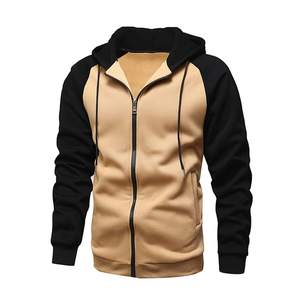 Men's Hoodies Coat Contrast Color Long Sleeve Fleece Sweatshirts Fall Jacket Winter Casual Clothes Zip-Up Slim Outerwear