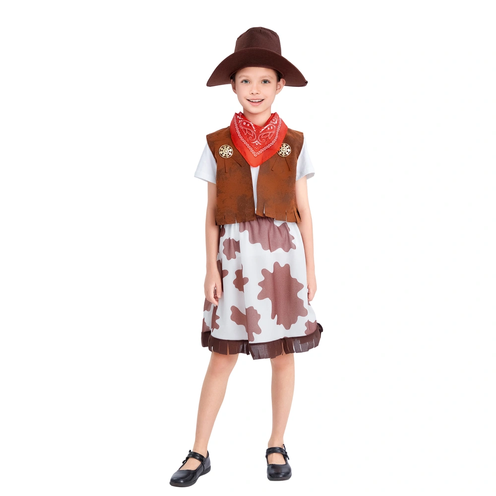 Cowboy Costume Set Kids Halloween Party Cosplay Costume Baby Cowboy Outfit with Hat Vest Bandana for Boys and Girls