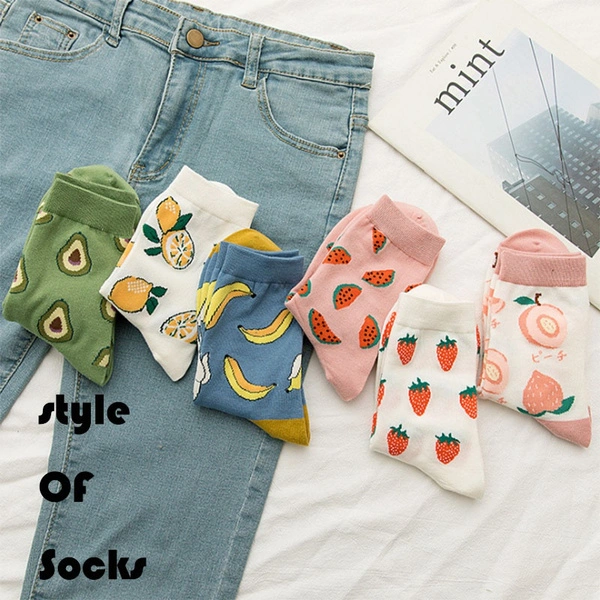 Autumn and Winter Fashion Cute Socks Ins Trendy Women Trendy Men Neutral Cartoon Fruit Cotton Watermelon Lemon Strawberry Banana Avocado Ladies Korean Socks Fashion Street Funny Socks Socks