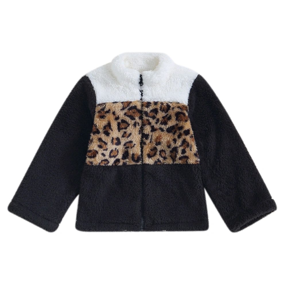 Girls Fleece Jacket, Long Sleeve Stand Collar Zip-up Leopard Print Winter Jacket Clothes