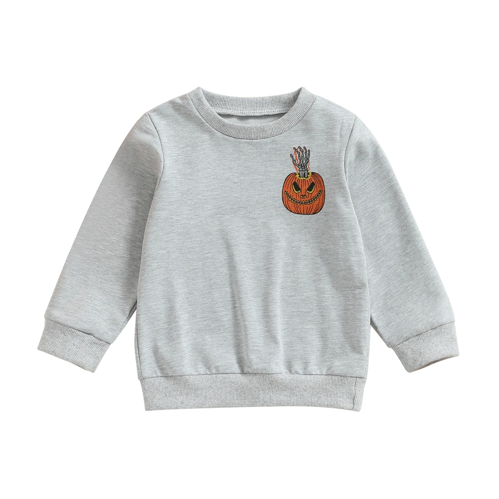 Kids Sweatshirt, Long Sleeve Crew Neck Pumpkin Print Hoodie Pullover Halloween Clothes for Boys Girls