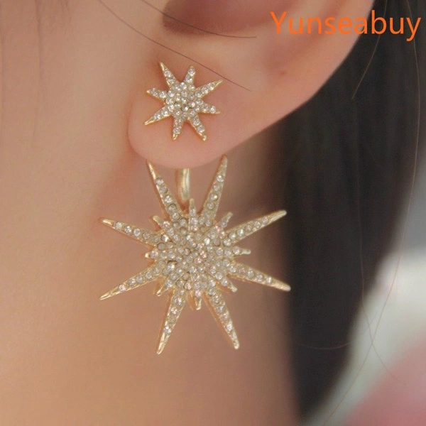 Yunseabuy Sparkling Hexagram Snowflake White Sapphire Fission Stud Earrings Charms Bride Jewelry Christmas Gifts
    