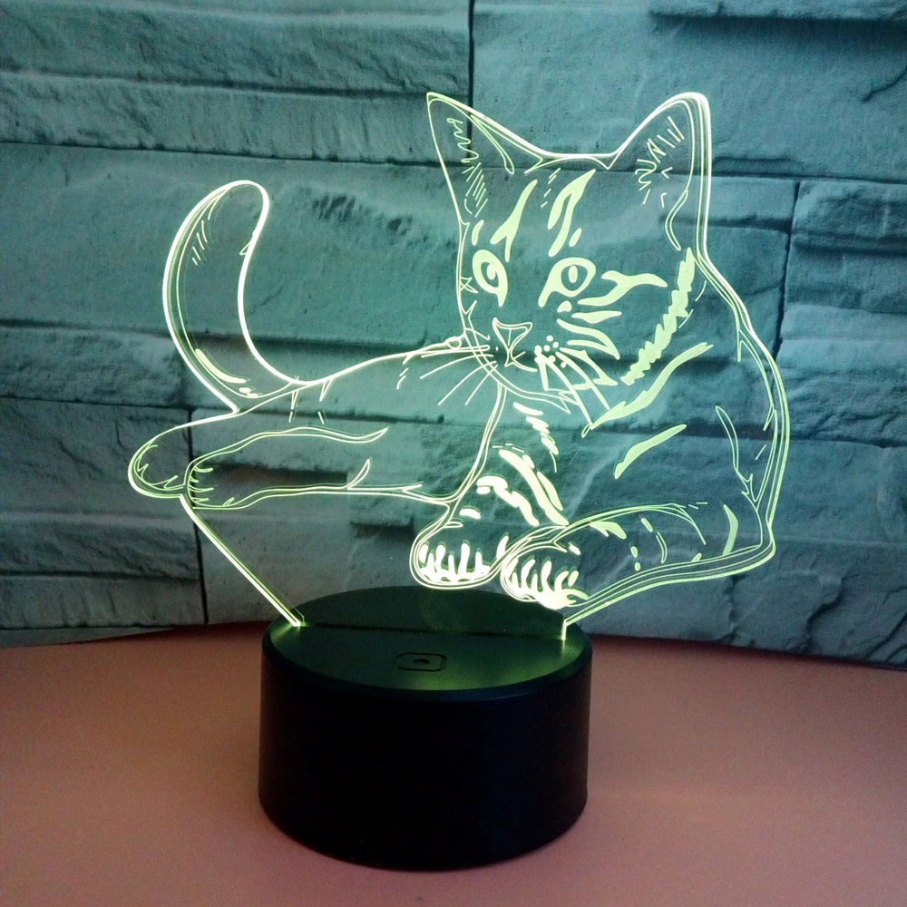 Colorful 3D Floor Cat Light 3DLED Light Acrylic 3D Visual Stereo Light Touch USB Small Table Light