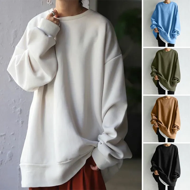 ZANZEA Women Sweatshirts Pullover Oversized Casual Puff Sleeve Crew Neck Long Top Hoodie Sweatwear