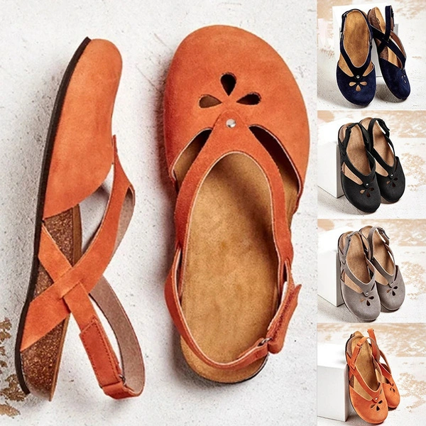 Summer Women Plus Size Flat Sandals Round Toe Sandals Ladies Casual Ankle Hollow Sandals Elegant Female Soft Seaside Sole Shoes