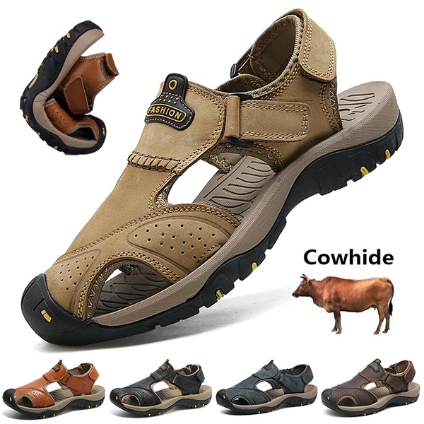 Men's Fashion Casual Shoes Genuine Leather Sandals Outdoor Breathable Waterproof Sandals Hiking Shoes Walking Shoes Plus Size 38-48