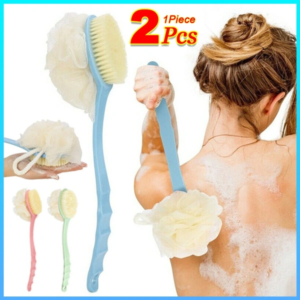 2PCS/1PC New Long Handle Shower Body Brush with Bristles and Loofah Body Back Scrubber Exfoliator Dead Skin Remove for Shower Bath Back Brush for Men Women Massage Body Brush