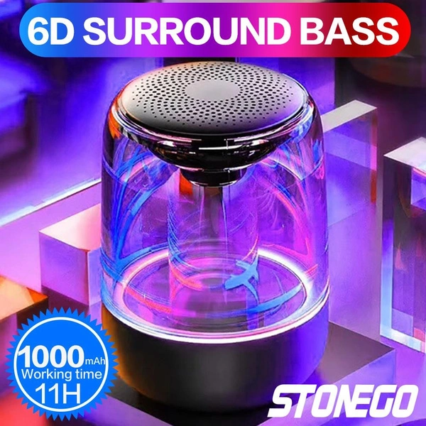 Portable Bluetooth Speakers, Small True Wireless Stereo (TWS) Speaker Transparent Crystal LED Music Player with TF Card/AUX Audio Input, HD Sound & Enhanced Bass, Mini Pocket Size STONEGO Audio Accessories for Home Bedroom Party Travel Outdoor, Support Left and Right Channels