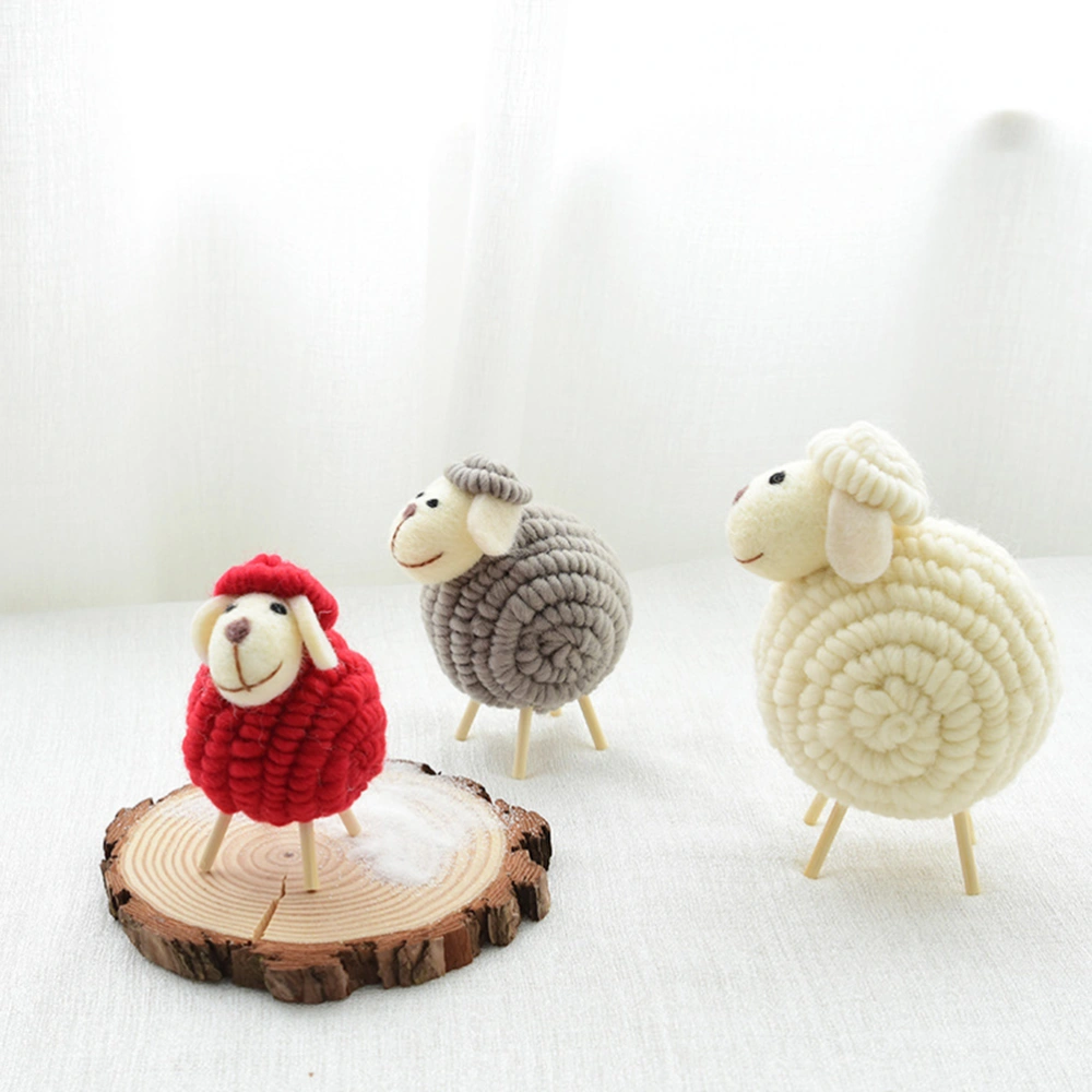 Grey Christmas Desktop Ornament Mini Sheep Decoration Crafts Lamb Handcraft Wool Felt Sheep Adornment- Size S